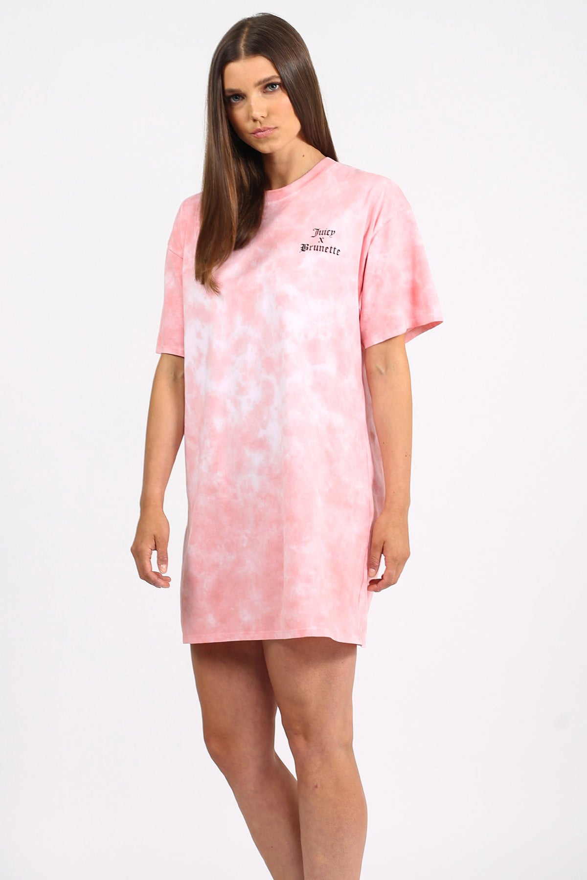 The "JUICY X BRUNETTE" Pink Marble Tie-Dye Boxy Tee Dress