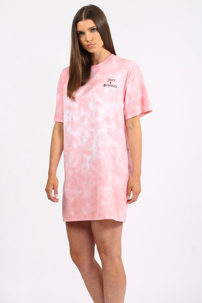 The "JUICY X BRUNETTE" Pink Marble Tie-Dye Boxy Tee Dress