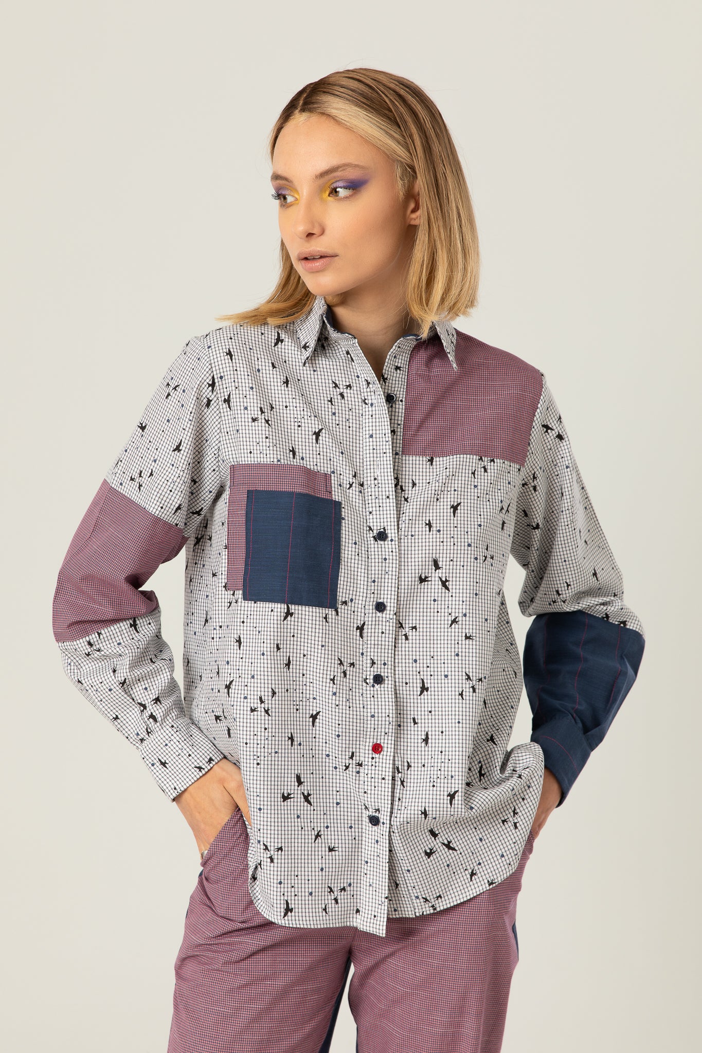 The Park Shirt | birds on white and blue checkered