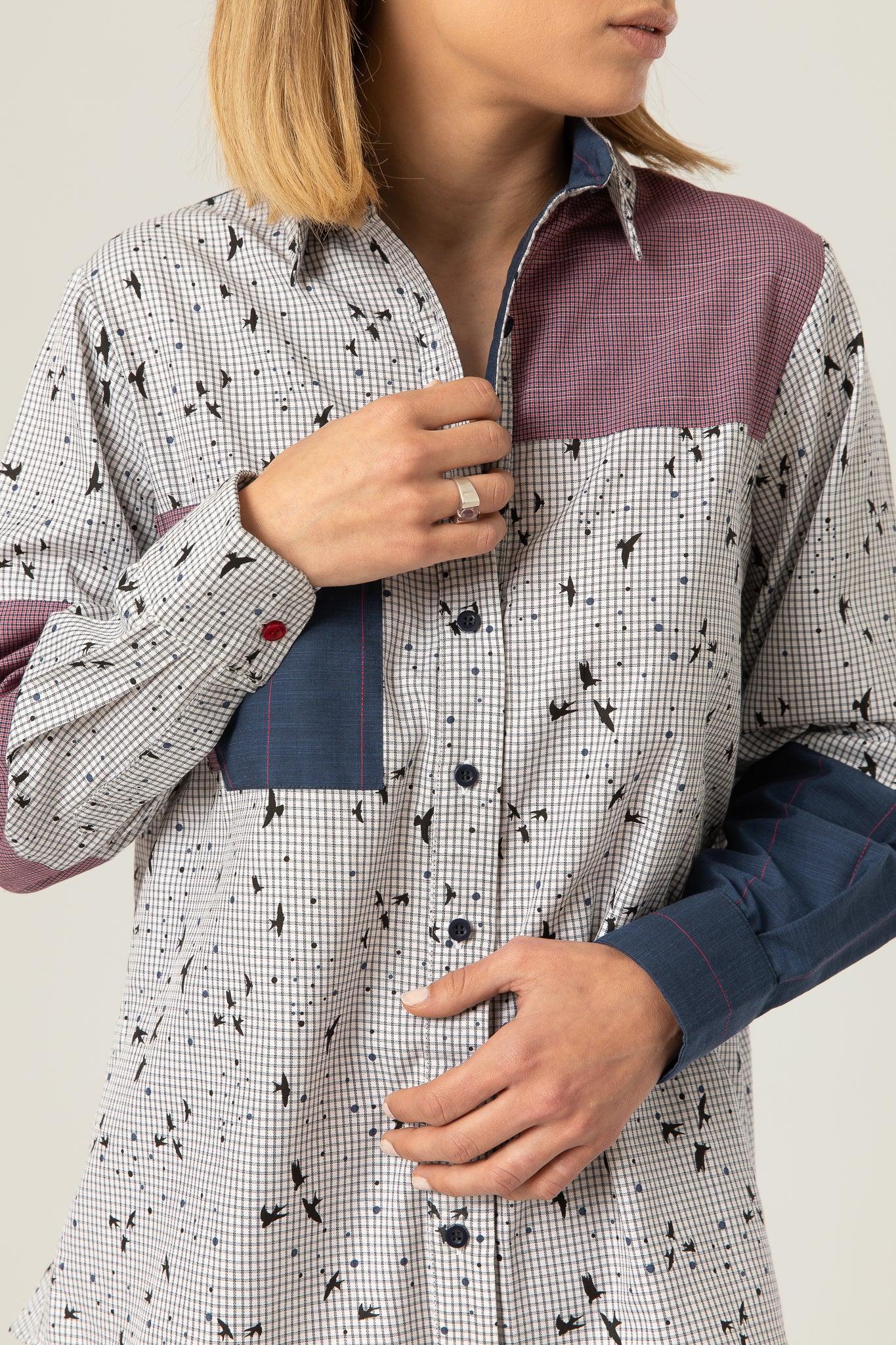 The Park Shirt | birds on white and blue checkered