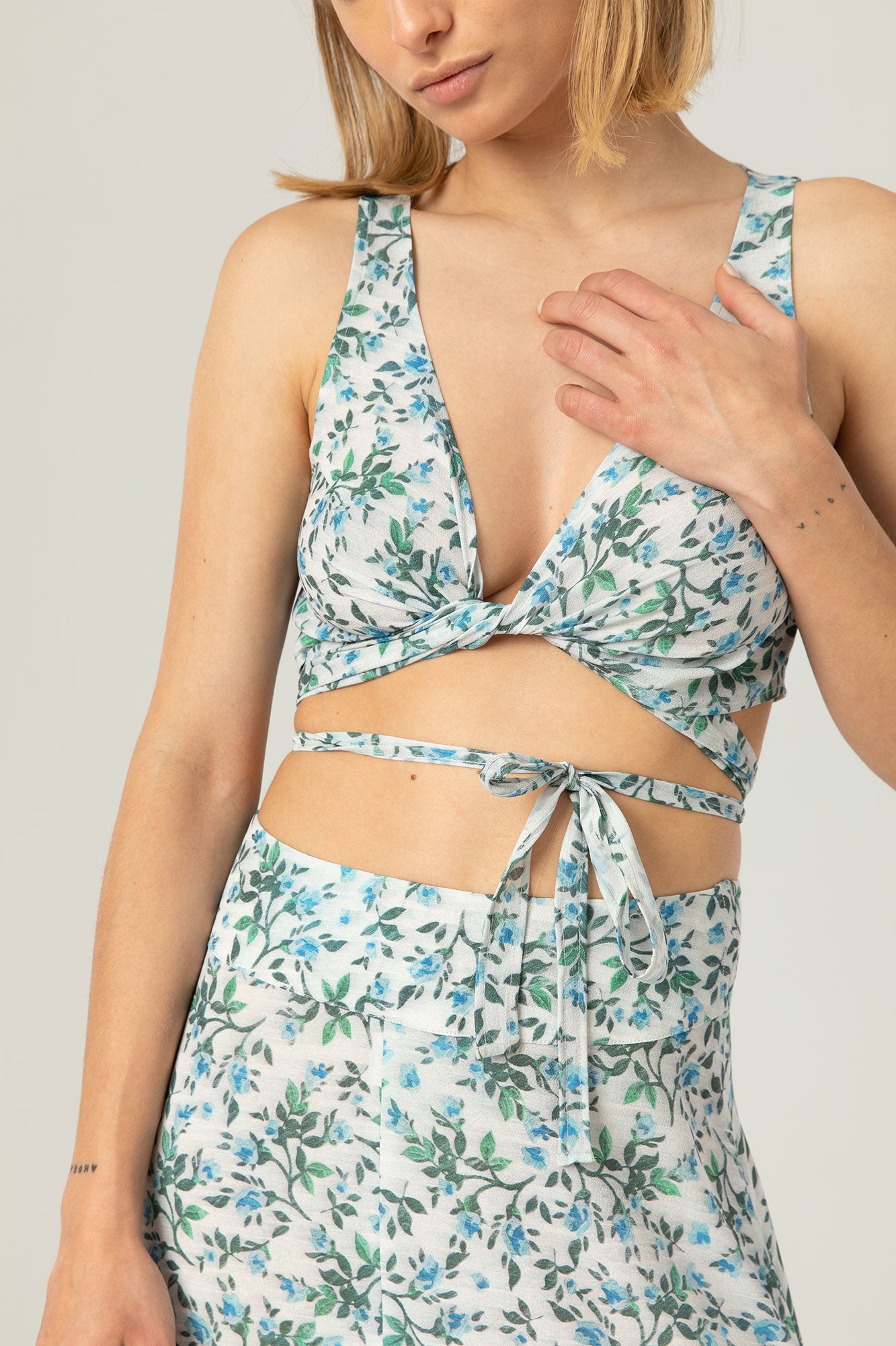 The Sun Top | Floral Green, Blue and White