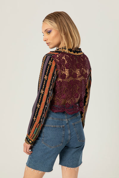 Back Lace Cropped Shirt | Arabian Print
