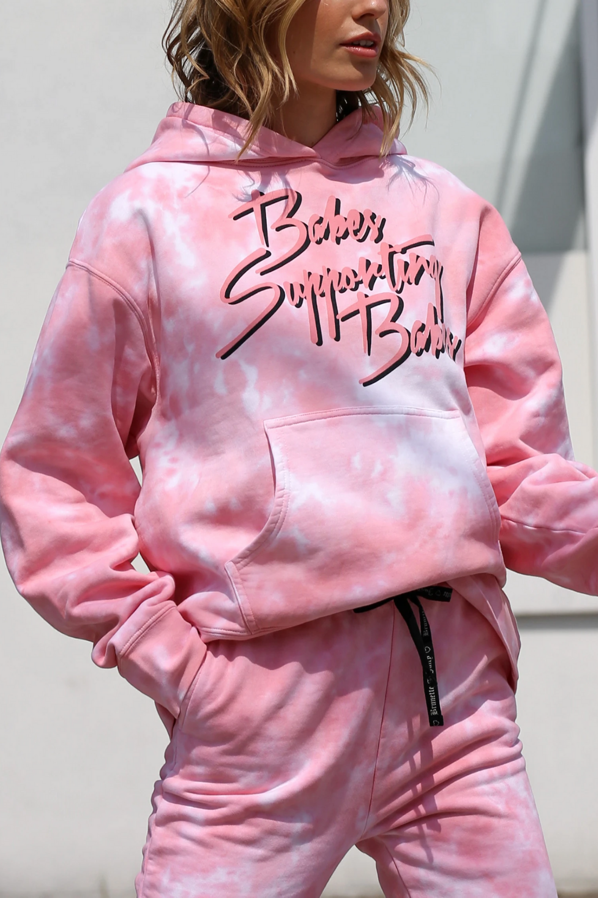 The "BABES SUPPORTING BABES" Pink Marble Tie-Dye Step Sister Hoodie
