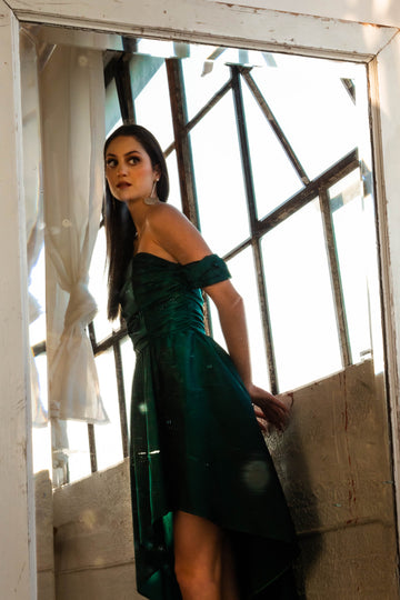 Emerald Silk Taffeta Flowy Dress