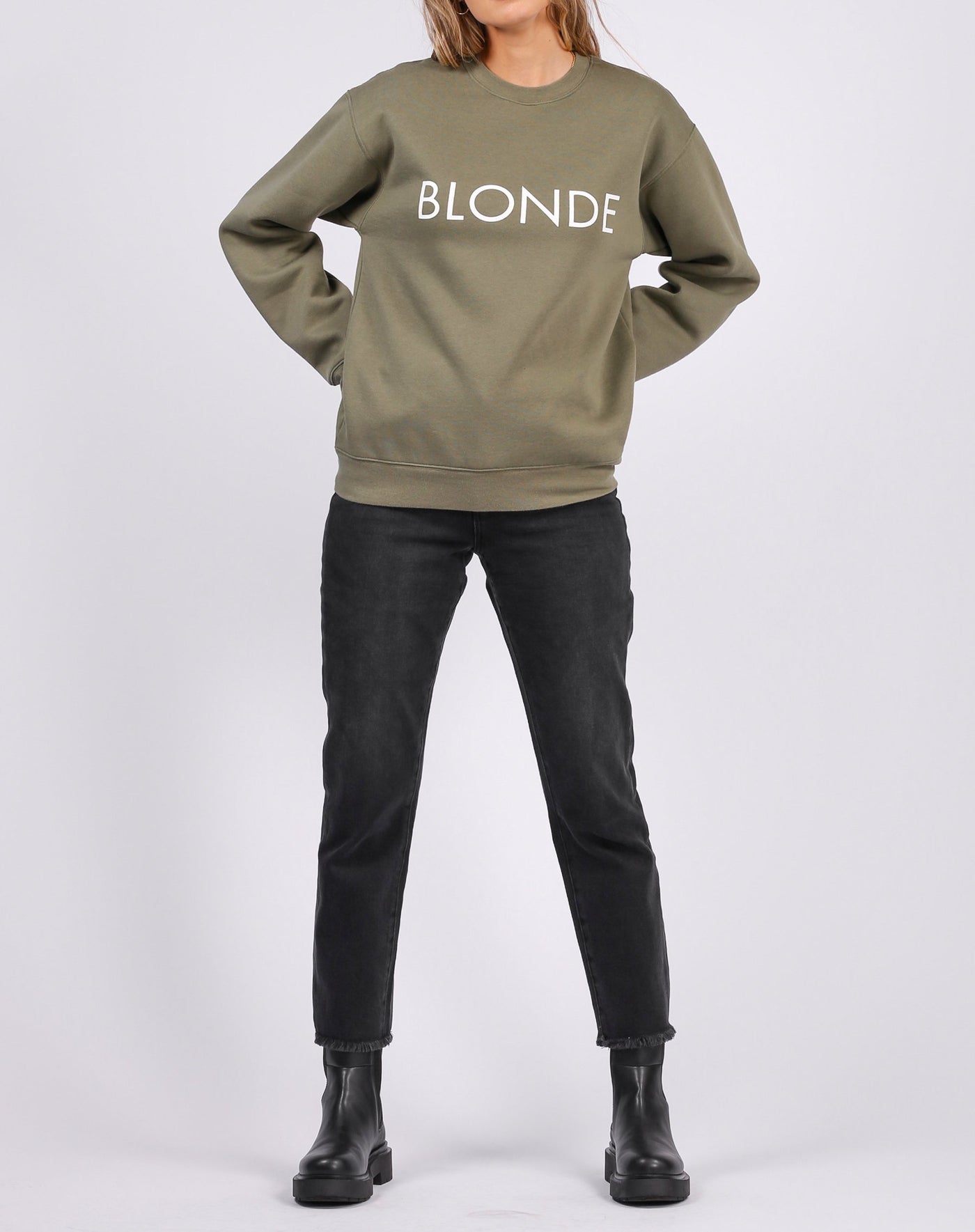 The "BLONDE" Classic Crew Neck Sweatshirt | Olive