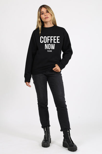 The "COFFEE NOW PLEASE" Crew Neck Sweatshirt | BLACK