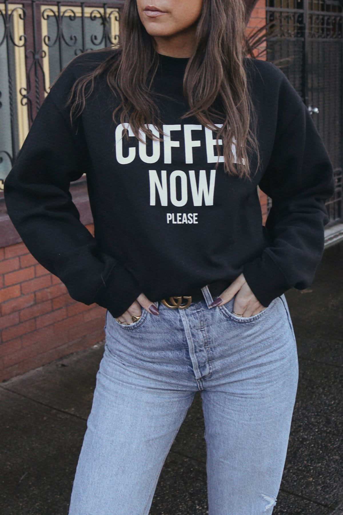 The "COFFEE NOW PLEASE" Crew Neck Sweatshirt | BLACK