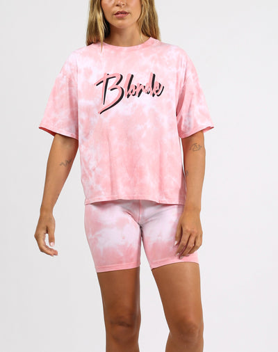 The "BLONDE" Pink Marble Tie-Dye Boxy Tee