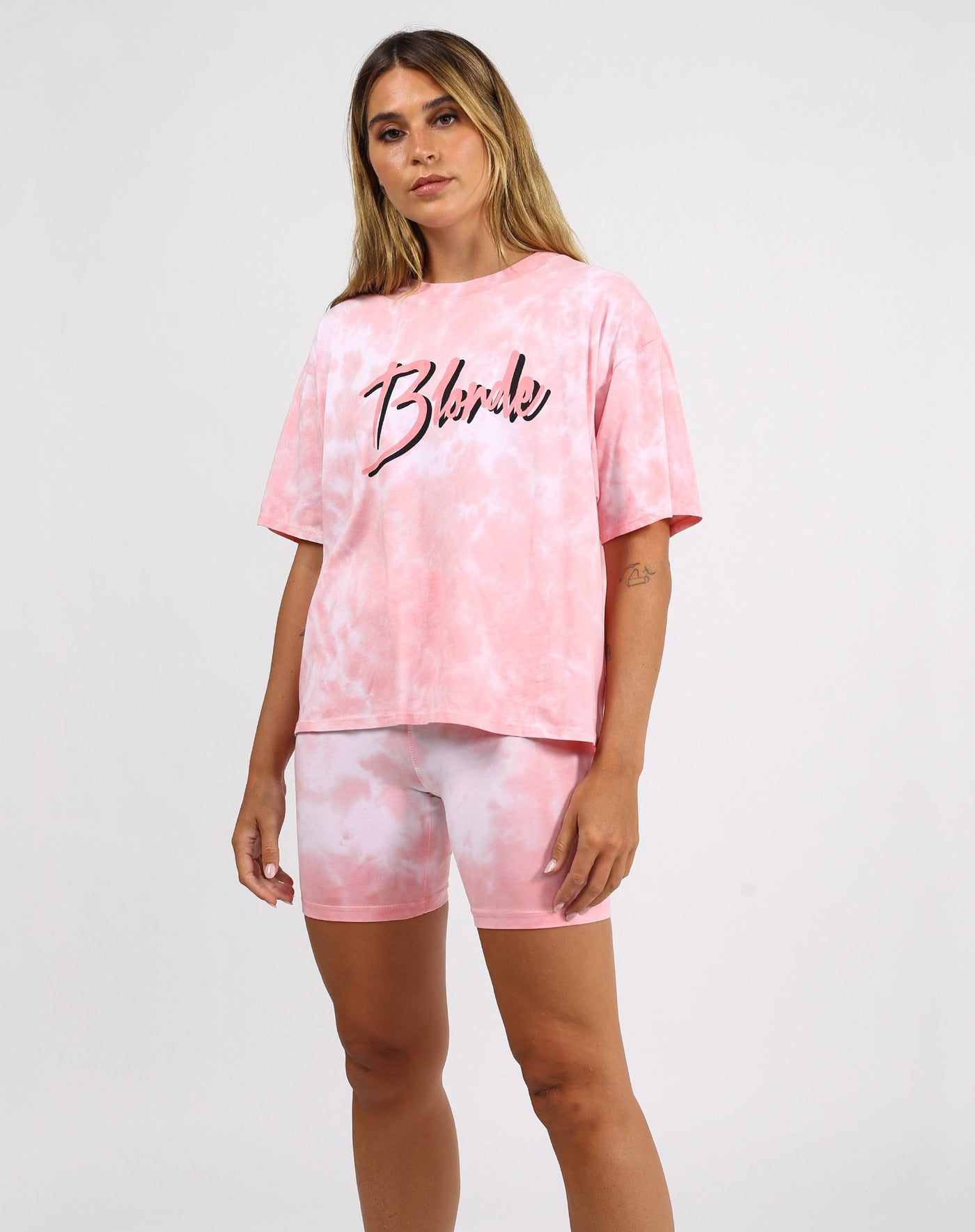 The "BLONDE" Pink Marble Tie-Dye Boxy Tee
