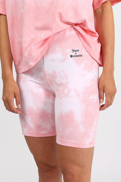 The "JUICY X BRUNETTE" Pink Marble Tie-Dye Biker Short
