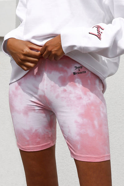 The "JUICY X BRUNETTE" Pink Marble Tie-Dye Biker Short