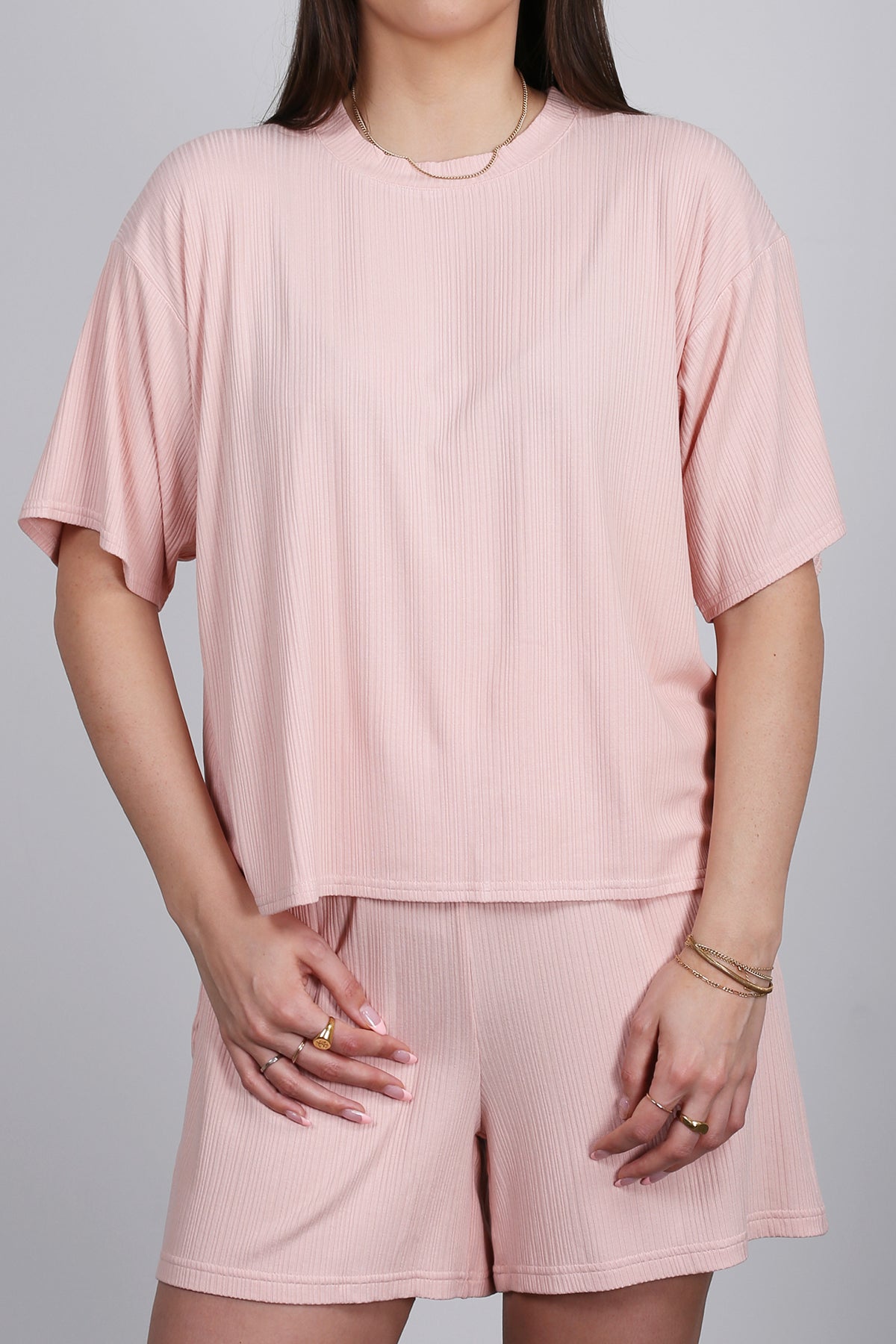 RIBBED SHORT IN SOFT PEACH