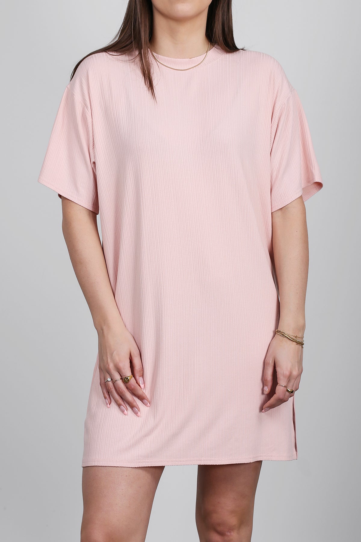 RIBBED TEE DRESS IN SOFT PEACH