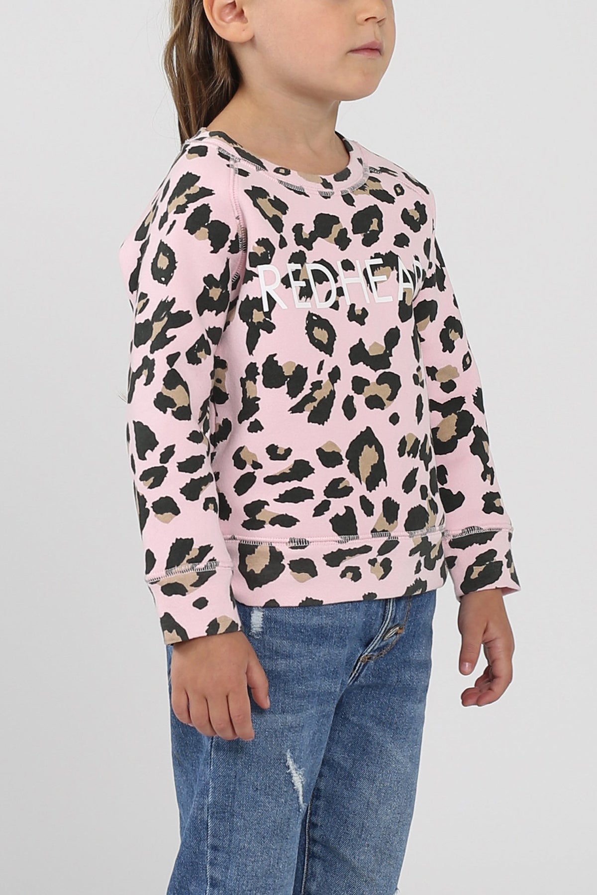 The "REDHEAD" Little Babes Crew Neck Sweatshirt | Pink Leopard