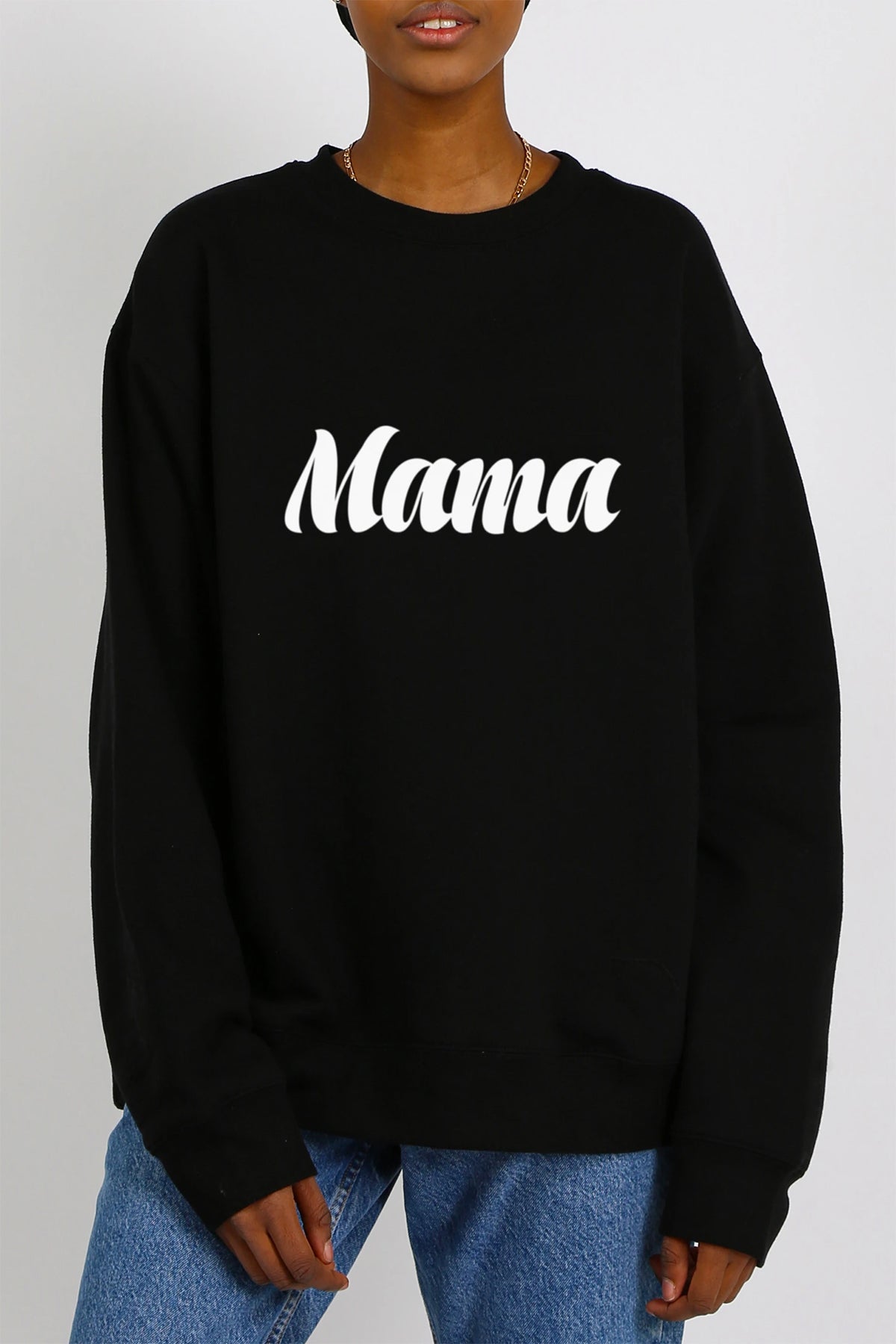 The "MAMA" Cursive Classic Crew Neck Sweatshirt | Black