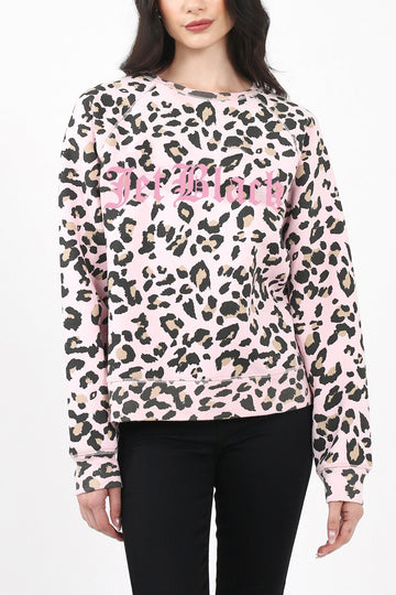 The "JET BLACK" Pink Leopard Middle Sister Crew Neck Sweatshirt