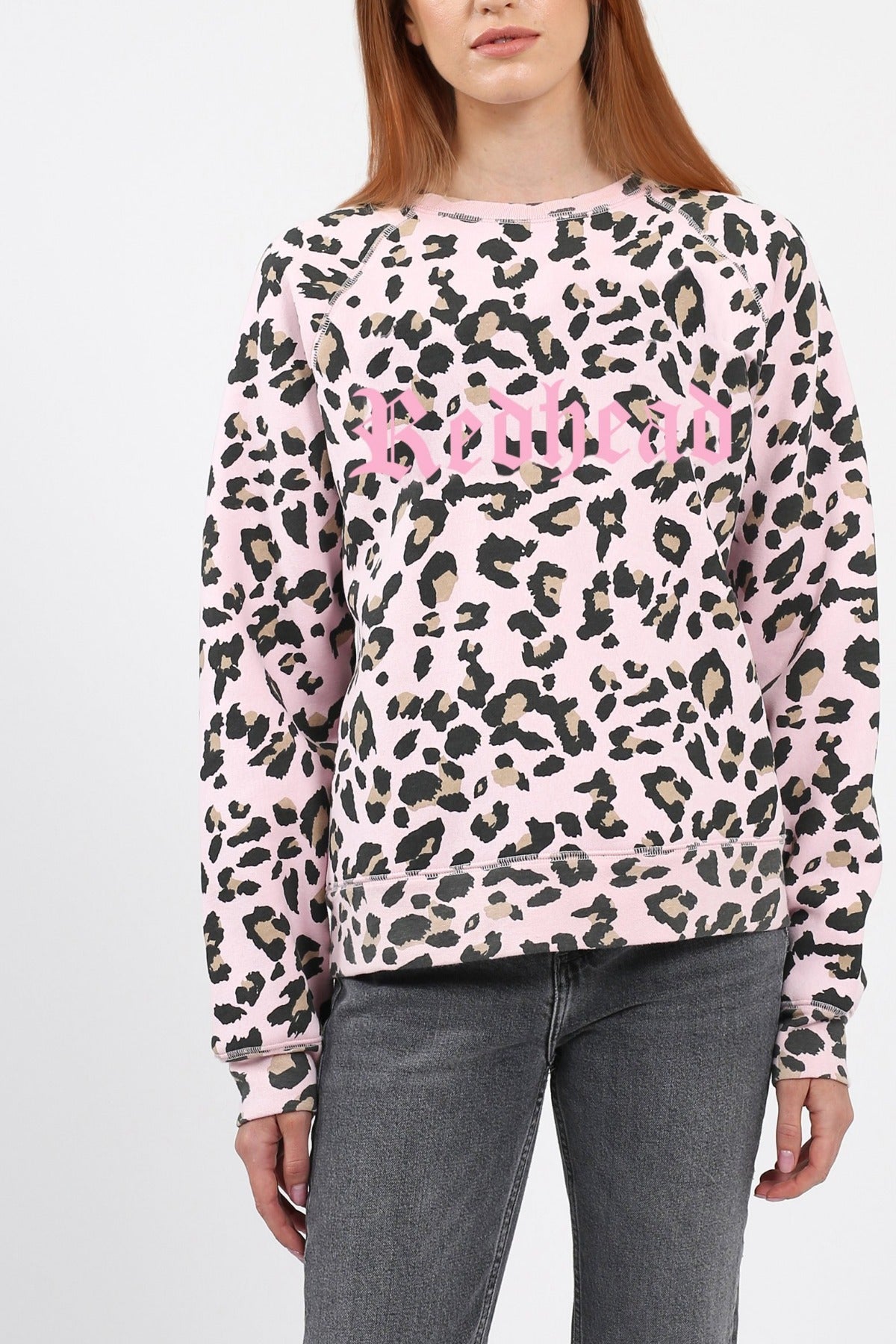 The "REDHEAD" Pink Leopard Middle Sister Crew Neck Sweatshirt