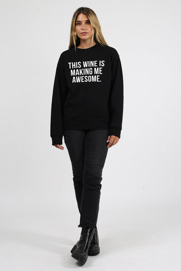 The "THIS WINE IS MAKING ME AWESOME" Classic Crew Neck Sweatshirt | Black