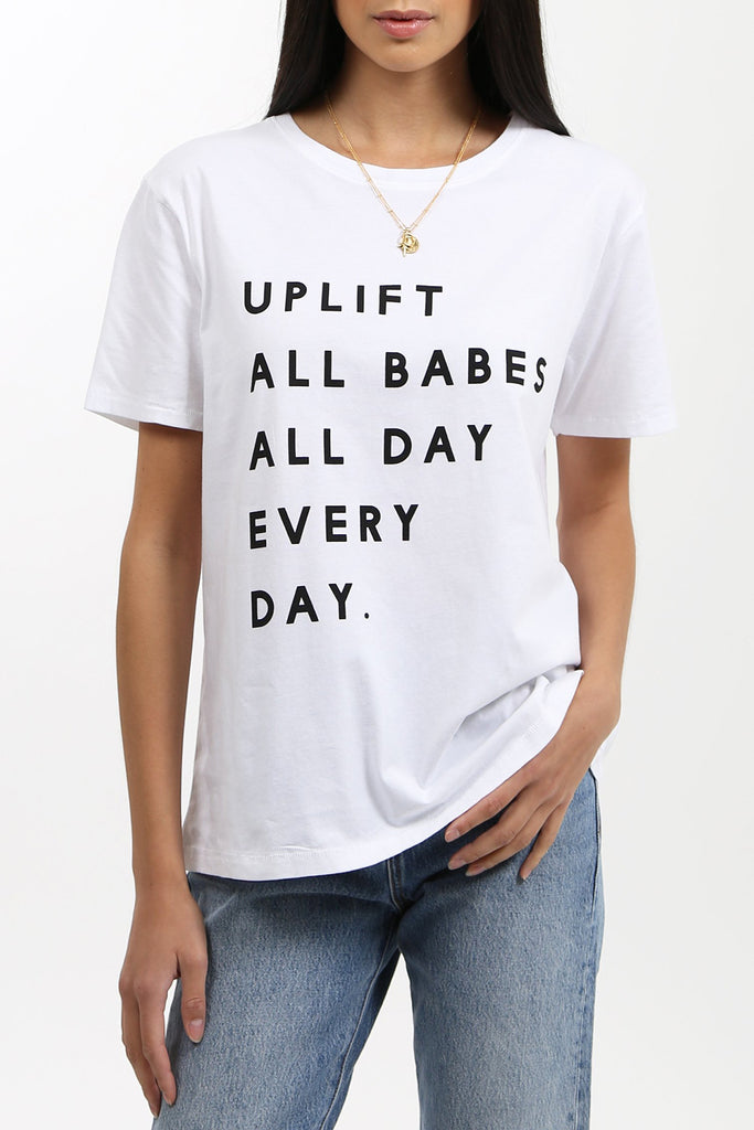 The UPLIFT ALL BABES Classic Crew Neck Tee | White