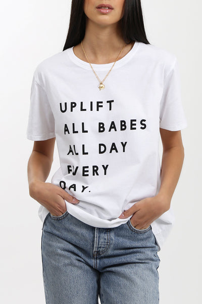 The "UPLIFT ALL BABES" Classic Crew Neck Tee | White