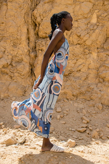 BLUE HALTER DRESS