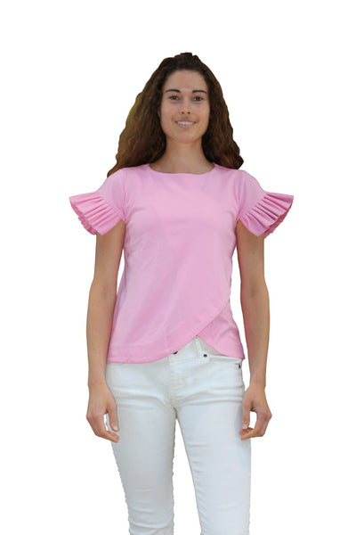 Ruffle Pink Vibrant Top (Made From Bemberg ) - ShopAuthentique