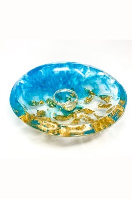 Trinket Dish - Ring Dish - 18 Karat Gold- Turquoise - Jewelry dish