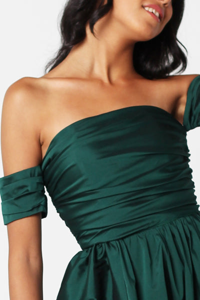 Emerald Silk Taffeta Flowy Dress - ShopAuthentique