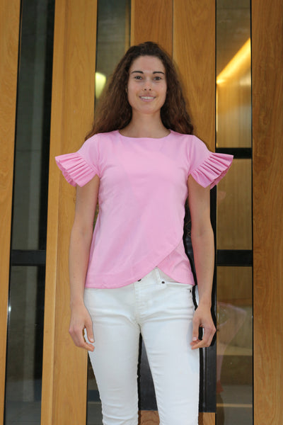 Ruffle Pink Vibrant Top (Made From Bemberg ) - ShopAuthentique