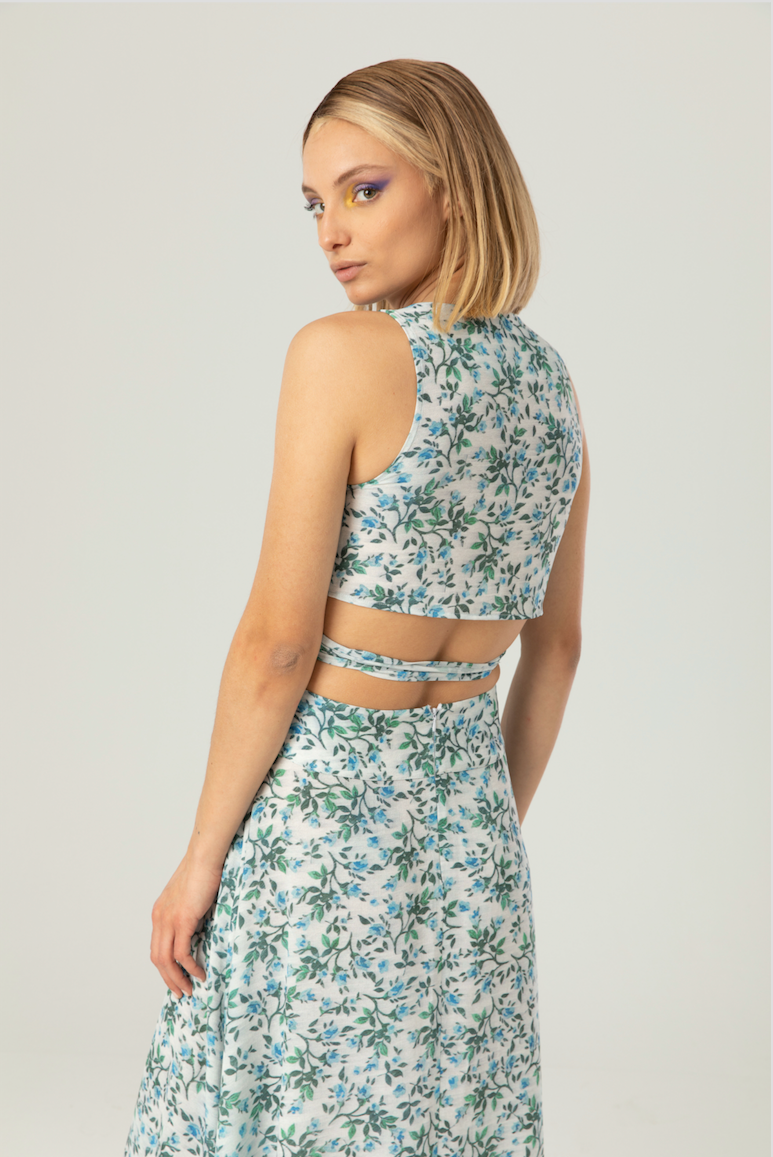 The Sun Top | Floral Green, Blue and White